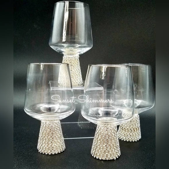Christian Siriano Gorgeous Rhinestone SILVER Rim Decorative SHOT Glasses 4pc Set - Picture 2 of 5